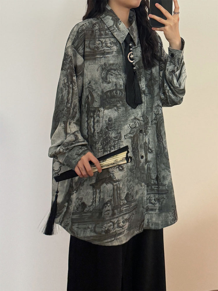 Antique Shadow Unisex Shirt with Tassel Tie-ntbhshop