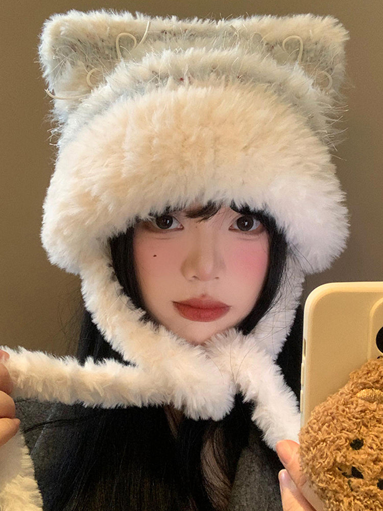 Snowy Kitten Bow Plush Hats-ntbhshop