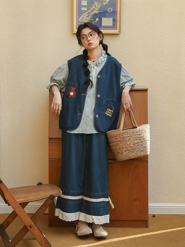 Literary Atelier Lace Denim Pants-ntbhshop