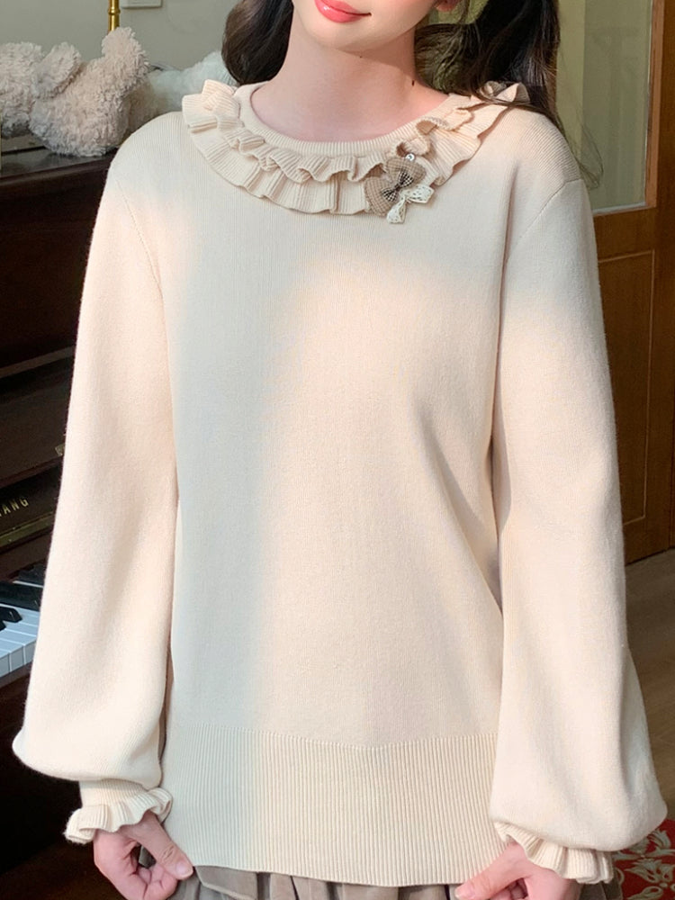 Lolita Bow Puff Sleeve Knit Tops-ntbhshop