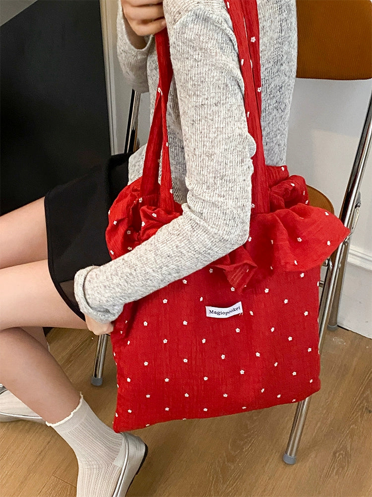 Flower Dot Ruffle Tote Bags-ntbhshop