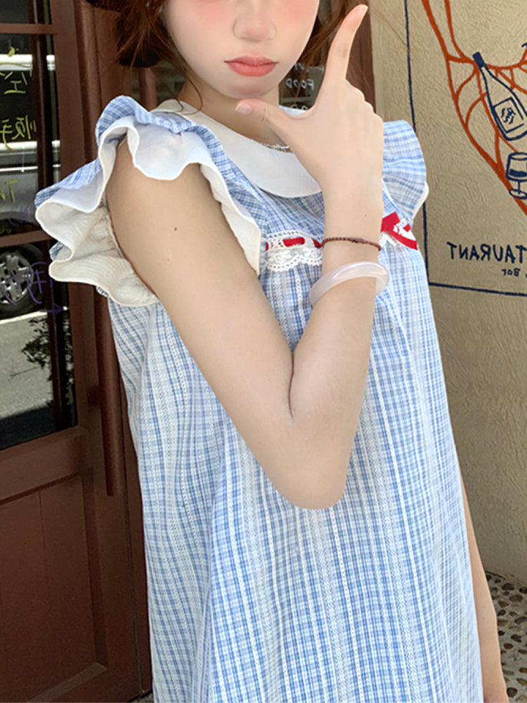 Plaid Puff Sky Short Dress-ntbhshop