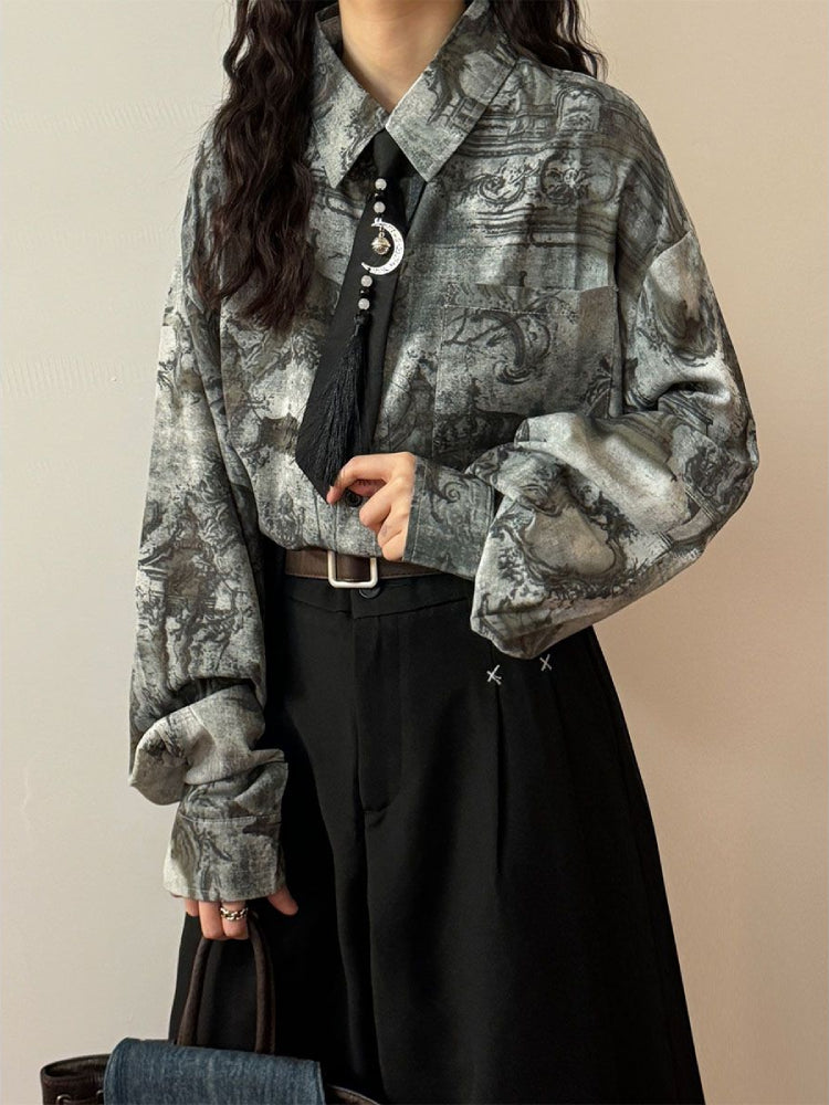 Antique Shadow Unisex Shirt with Tassel Tie-ntbhshop