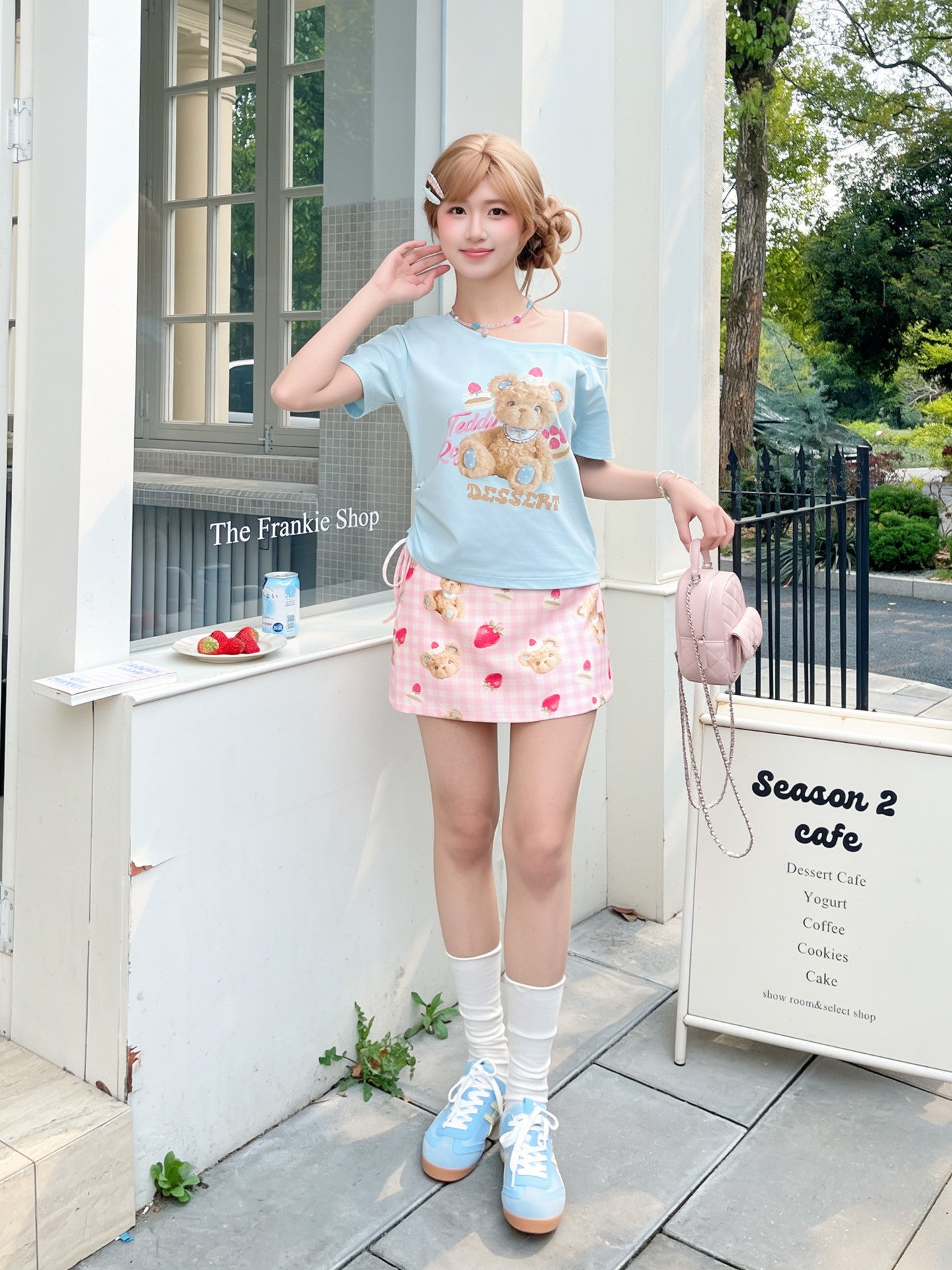 Berry Teddy Off Shoulder Tee-Tops-ntbhshop