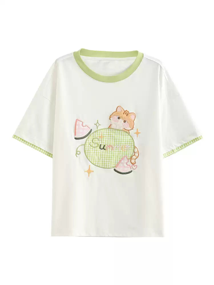 Summer Melon Kitten Tee-Tops-ntbhshop