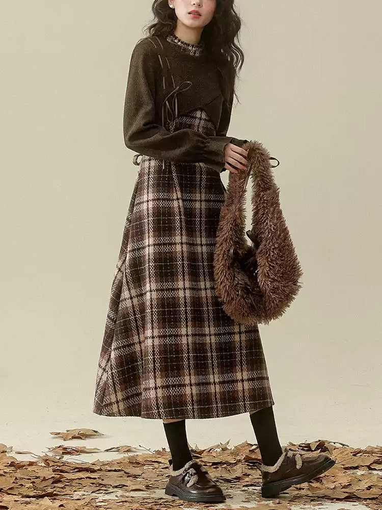 Hazelnut Afternoon Plaid Dress-Dresses-ntbhshop