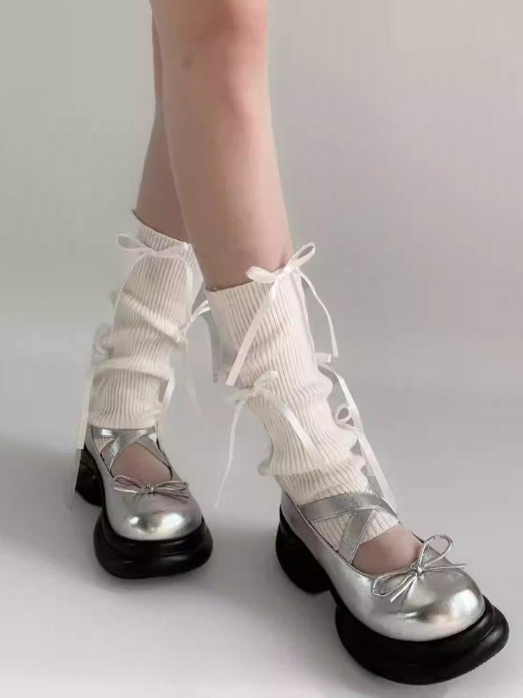 Ribbon Pirouette Knit Leg Warmers-ntbhshop