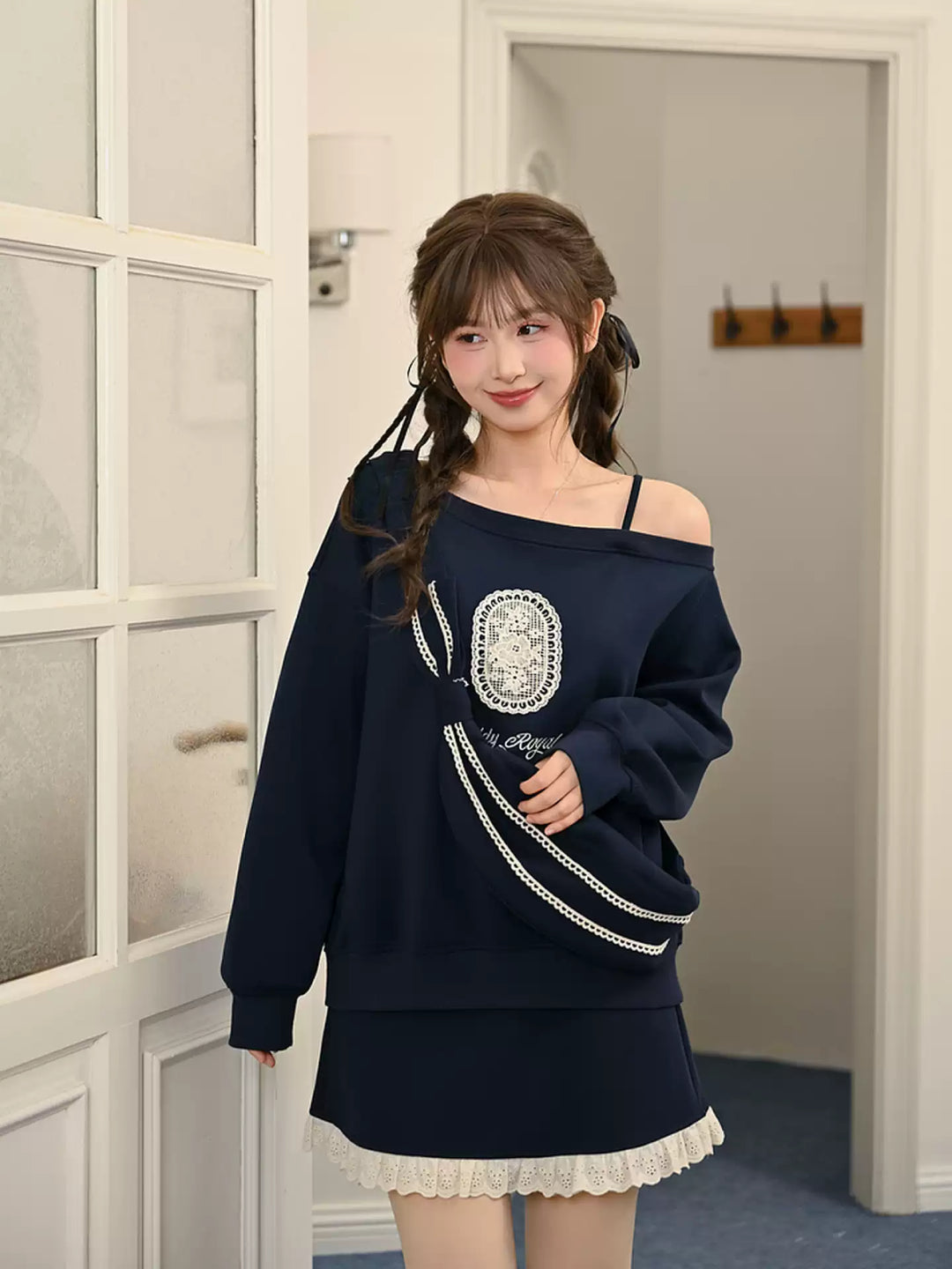 Teddy Royale Off Shoulder Sweatshirt-Tops-ntbhshop