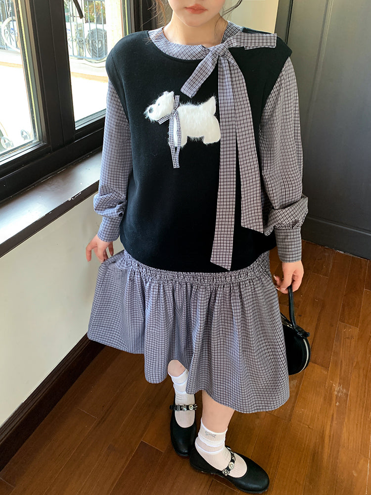 White Puppy Tale Whimsy Plaid Dress-ntbhshop