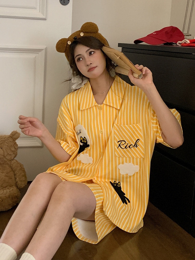 Sunny Stripe Cat Nap Pajama Set-Sets-ntbhshop