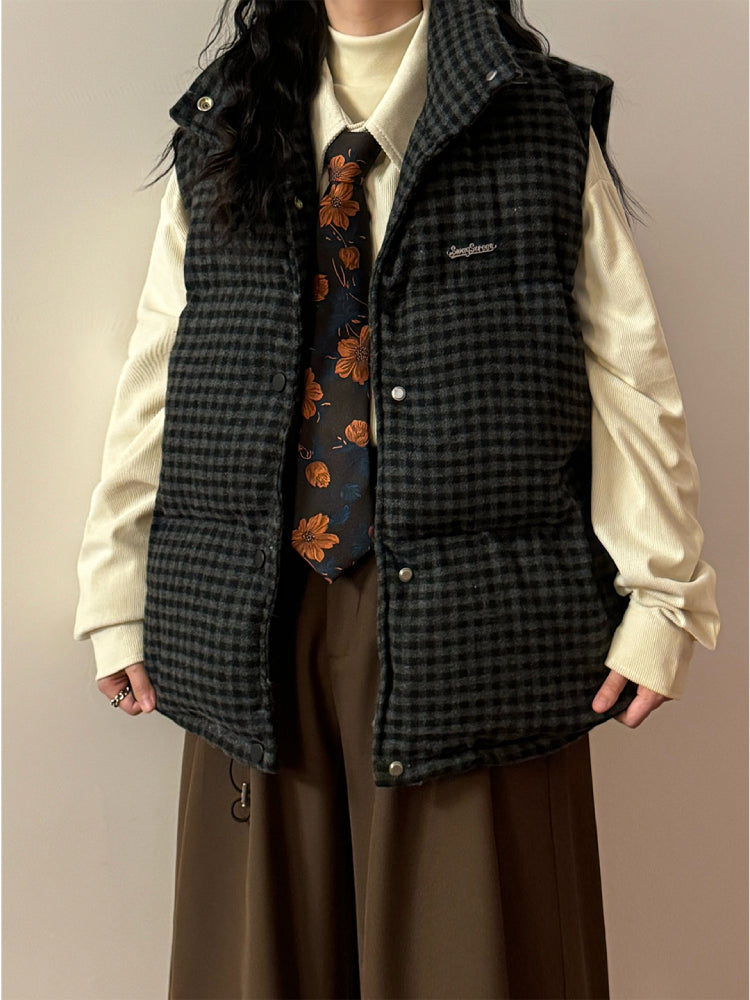 Rustic Cabin Check Puffer Vest-ntbhshop