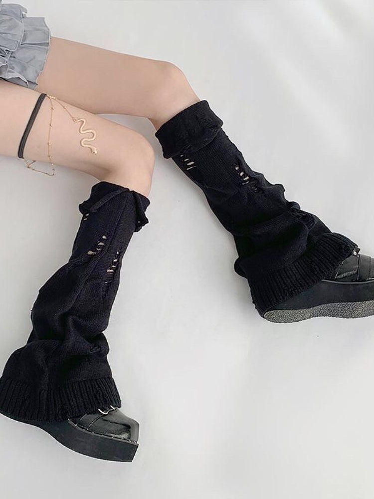 Distressed Sweater Collar Leg Warmers-ntbhshop