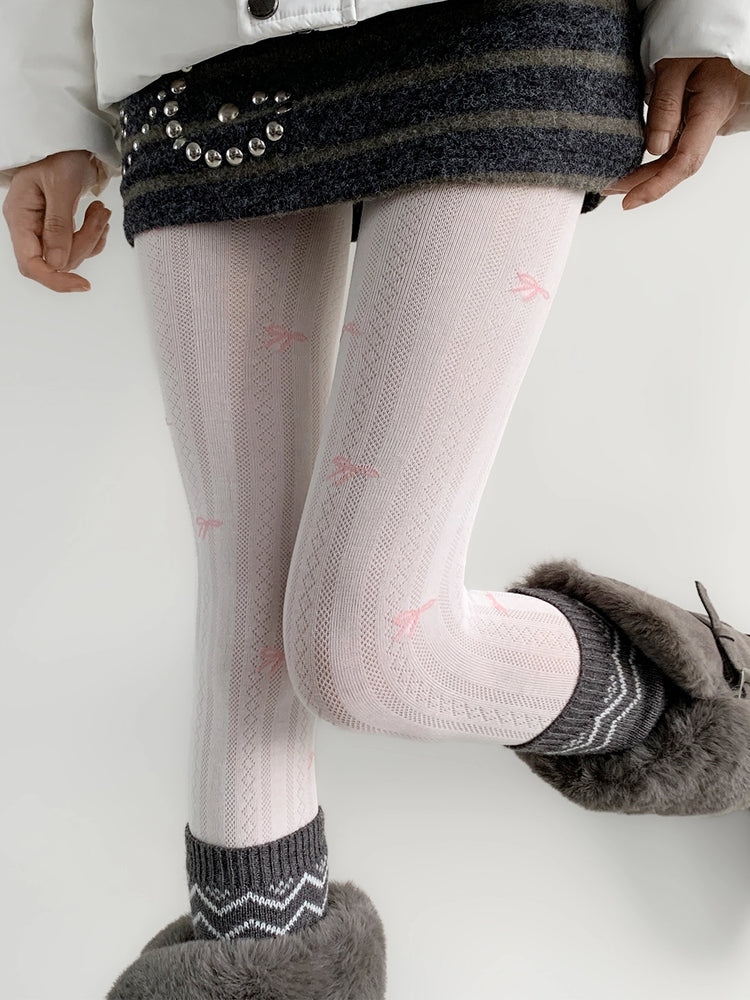 Ribbon Whisper Hollow Knit Tights-ntbhshop
