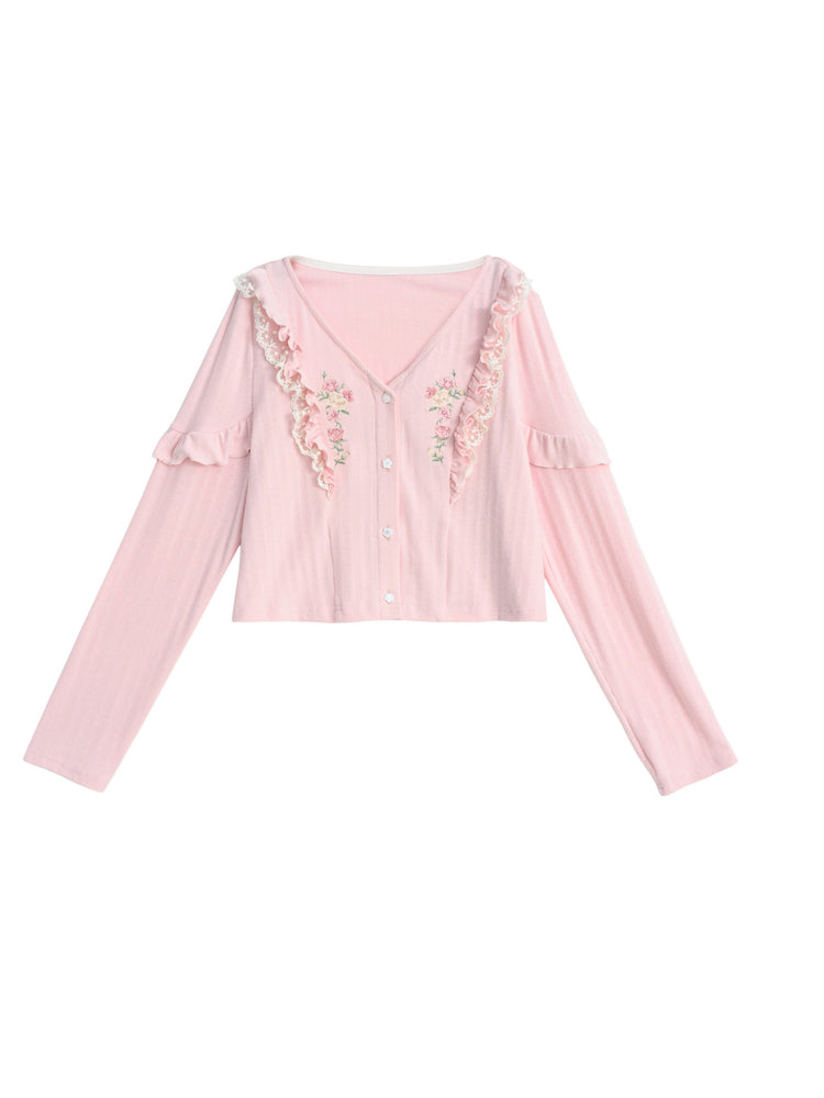 Rosy Bloom Ruffle Cardigan-Outerwear-ntbhshop