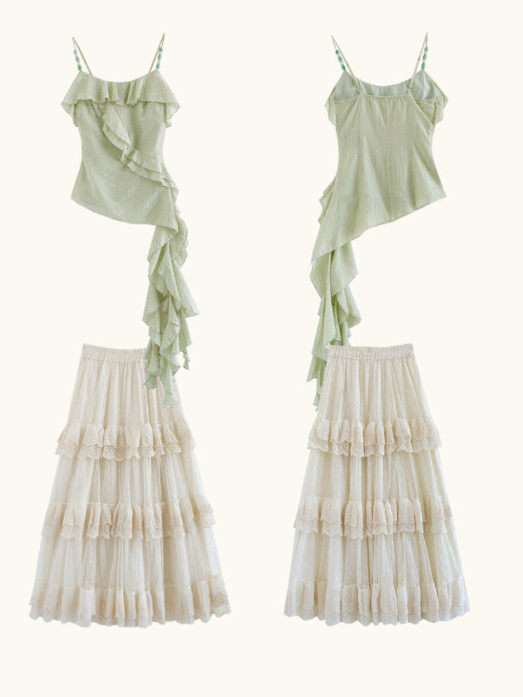 Honeydew Ruffle Top & Maxi Skirt-Sets-ntbhshop