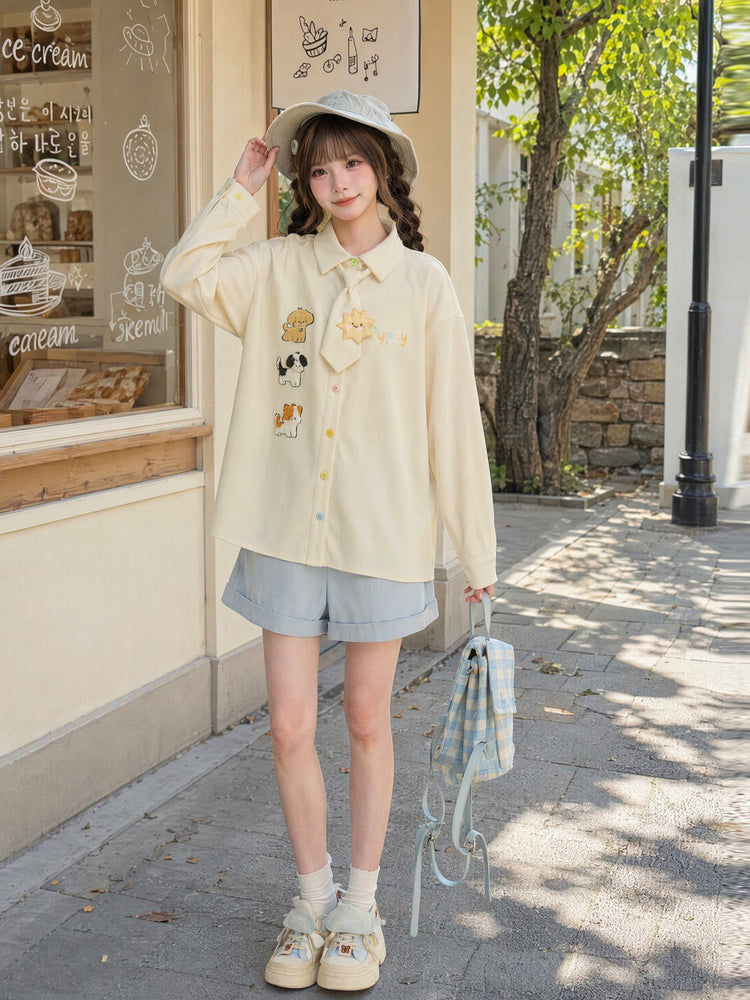 Puppy Parade Tie Shirt-Tops-ntbhshop