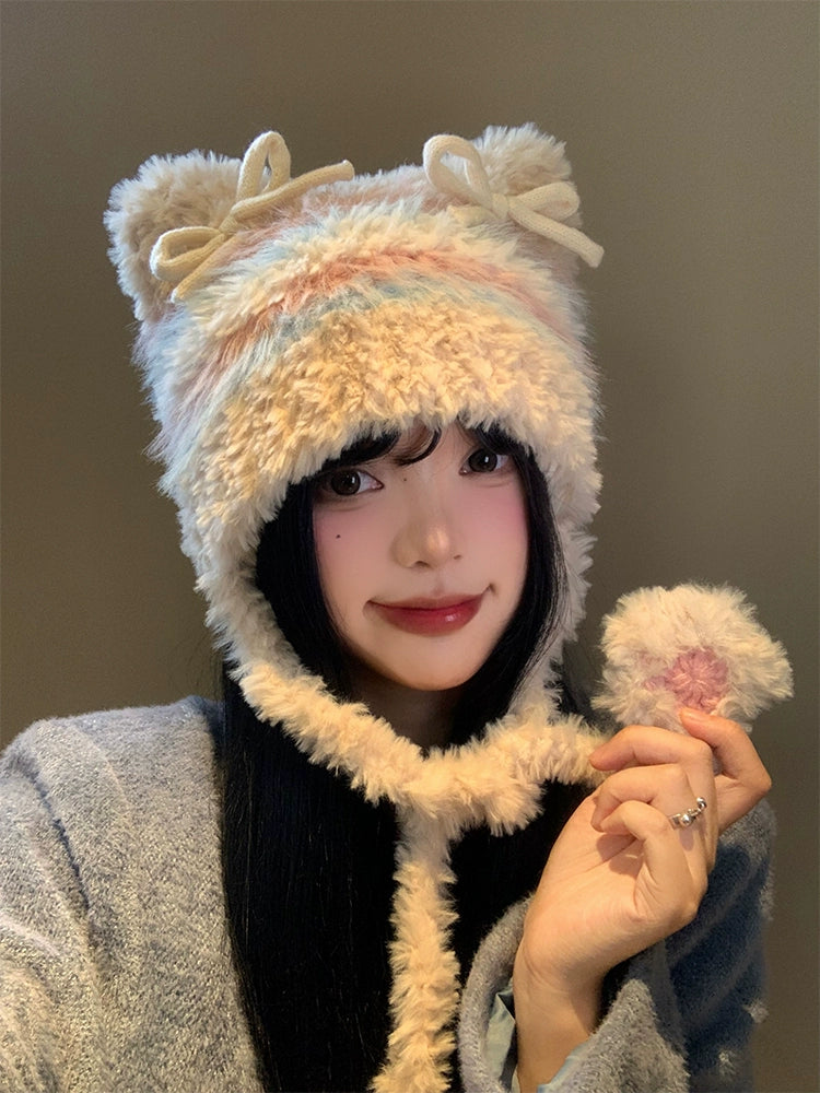 Snowy Kitten Bow Plush Hats-ntbhshop