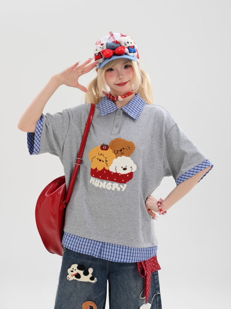 Hungry Puppy Cotton Check Tee-Tops-ntbhshop