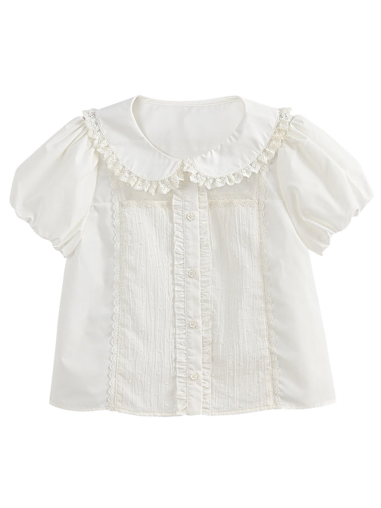 Milk Lace Cotton Babydoll Blouse-Tops-ntbhshop