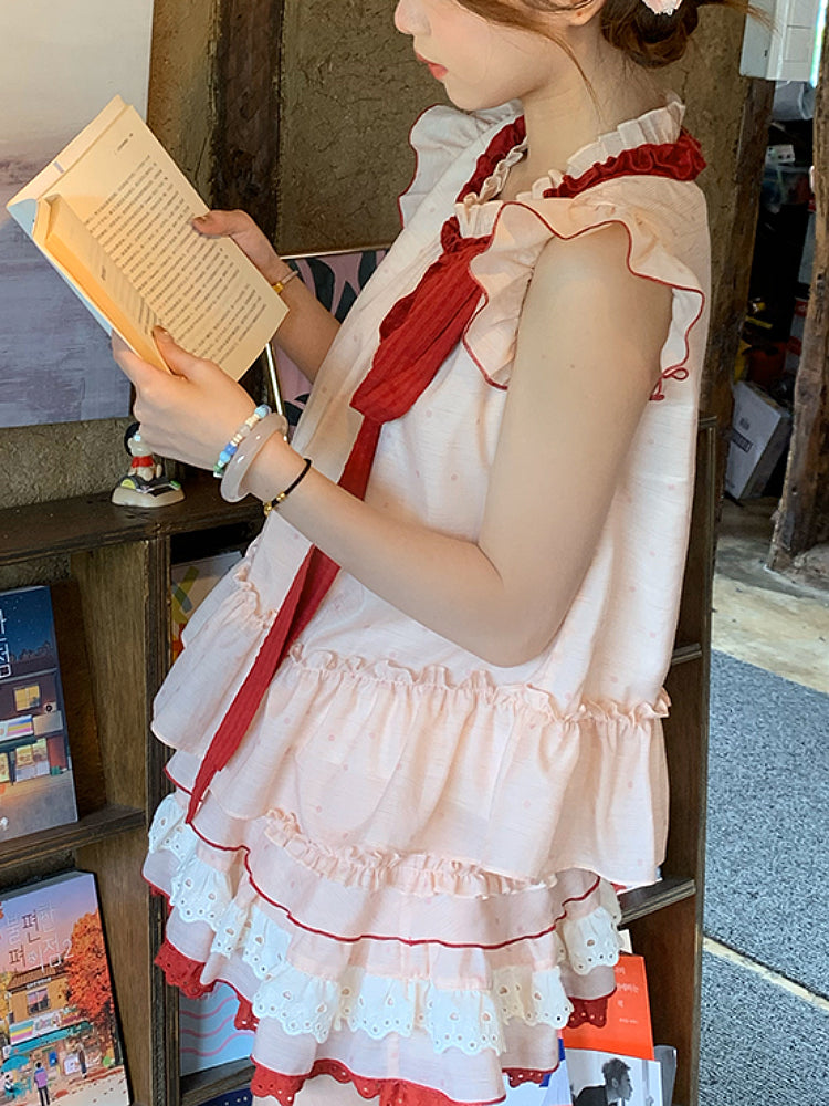 Watermelon Splash Fairy Sleeve Blouse & Cake Skirt-ntbhshop