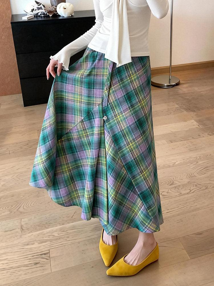 Mint Meadow Plaid Midi Skirt-Bottoms-ntbhshop