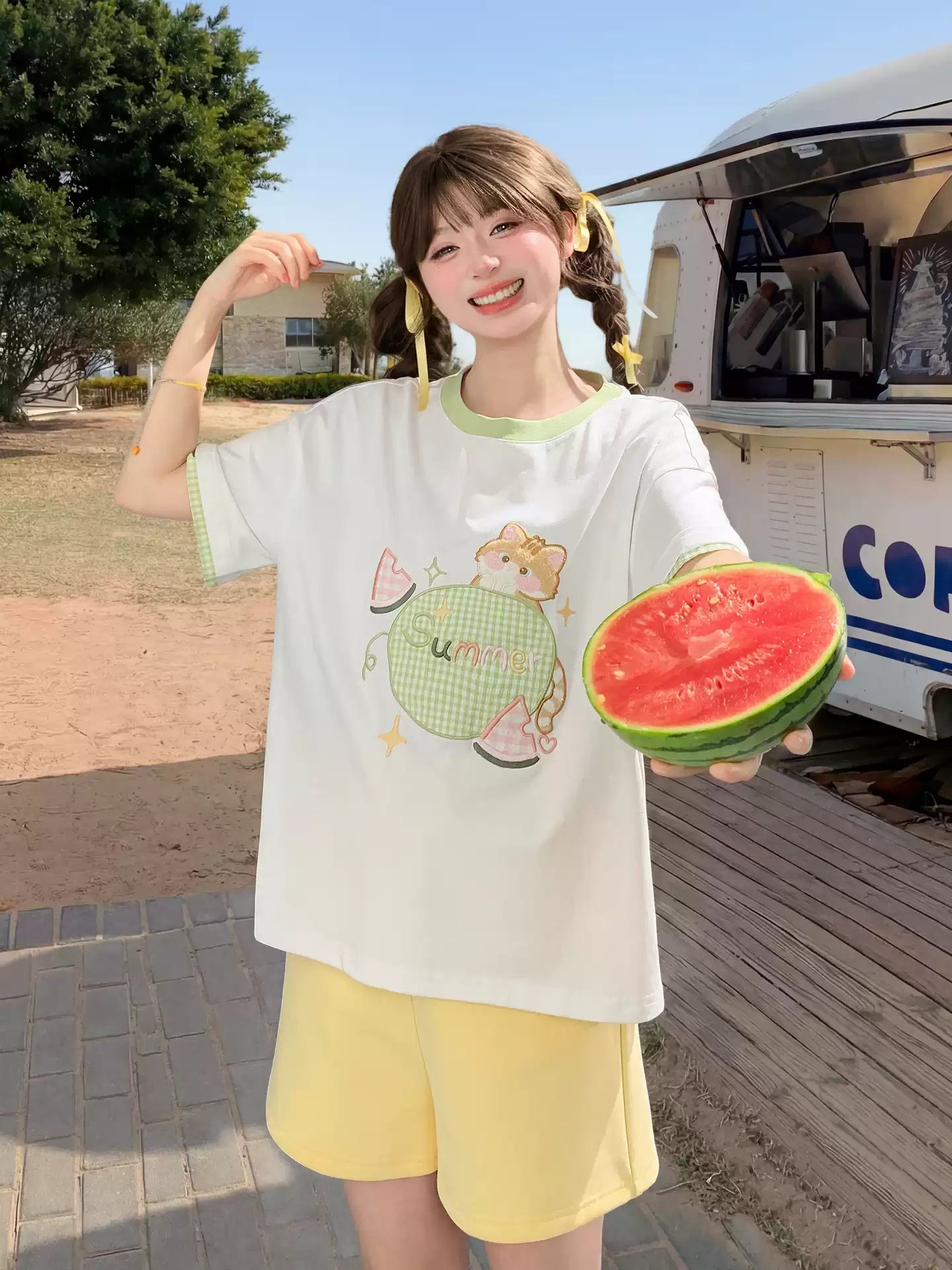 Summer Melon Kitten Tee-Tops-ntbhshop