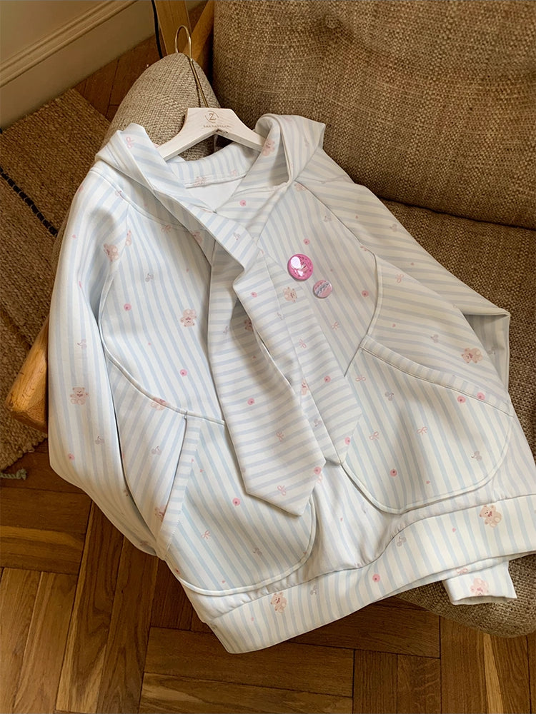 Bunny Ear Stripe Raglan Hoodie-ntbhshop