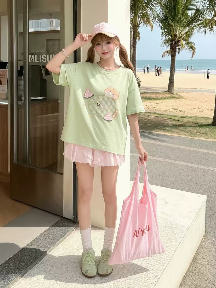 Summer Melon Kitten Tees-Tops-ntbhshop