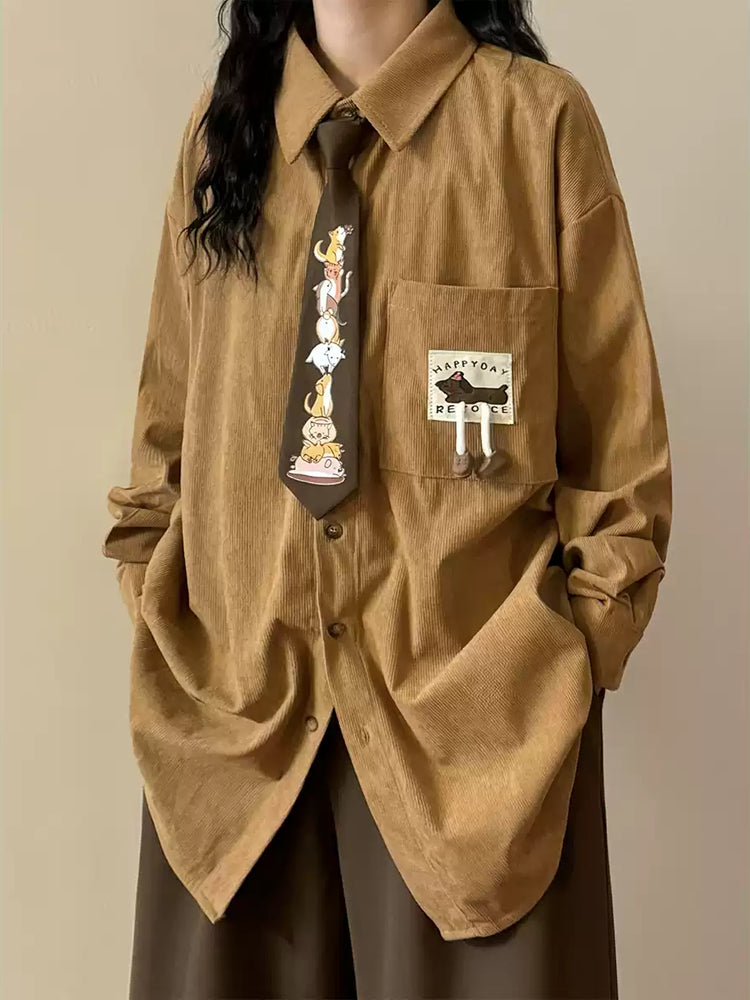 Chestnut Corduroy Tie Shirts-Tops-ntbhshop