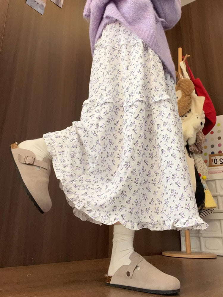 Retro Floral Midi Cake Skirts-ntbhshop