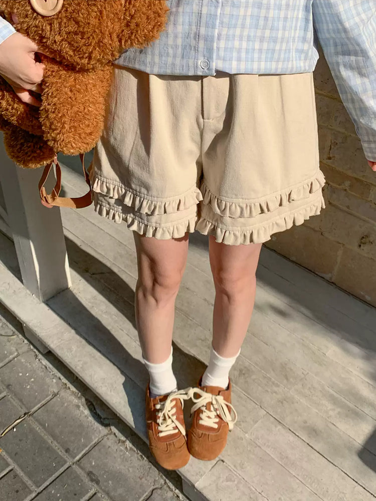 Milk Ruffle Cotton Shorts-Bottoms-ntbhshop