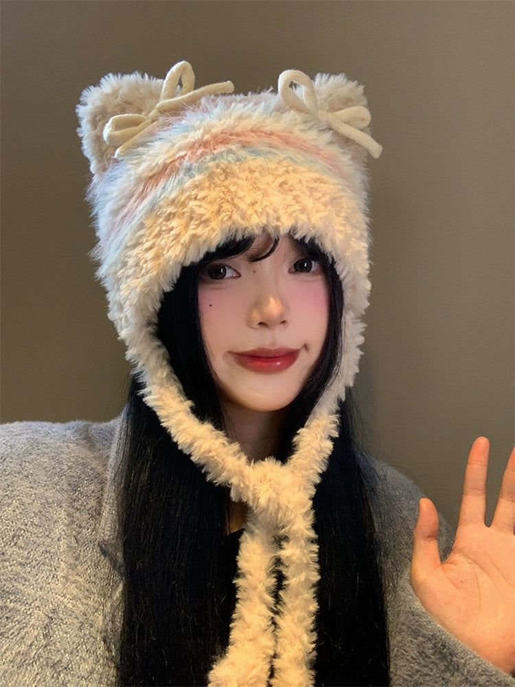 Snowy Kitten Bow Plush Hats-ntbhshop