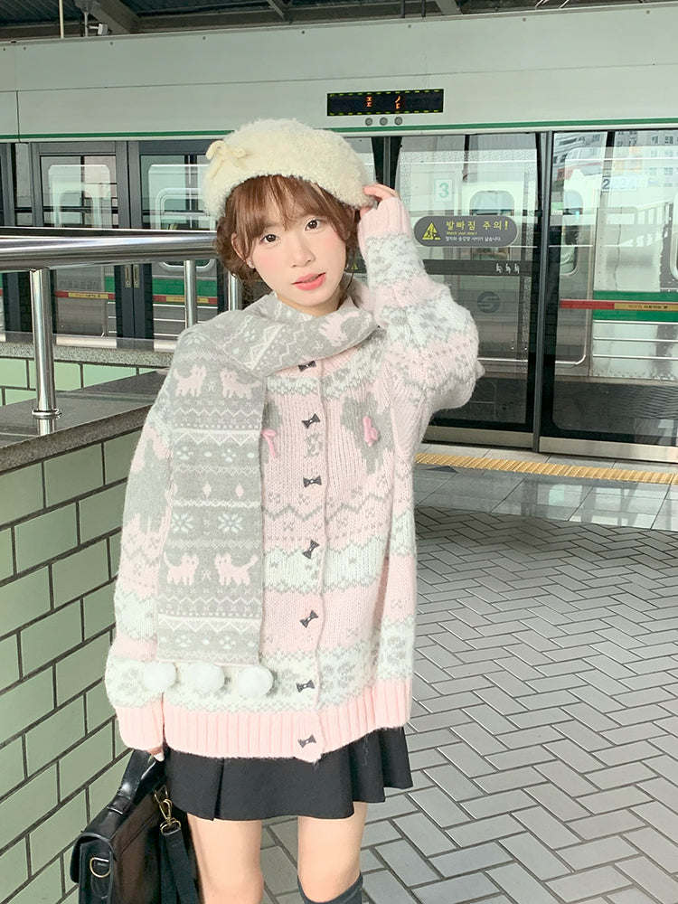Blush Meow Cardigan, Scarf & Skirt-Outerwear-ntbhshop