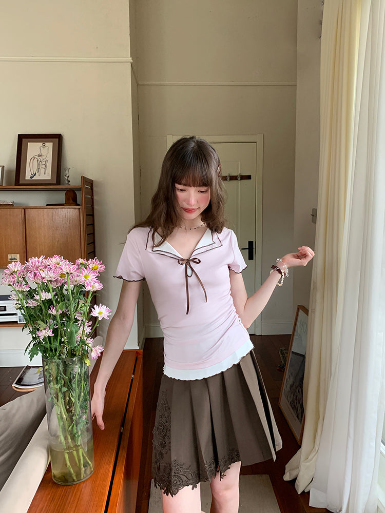 Library Date Contrast Trim Tees-ntbhshop