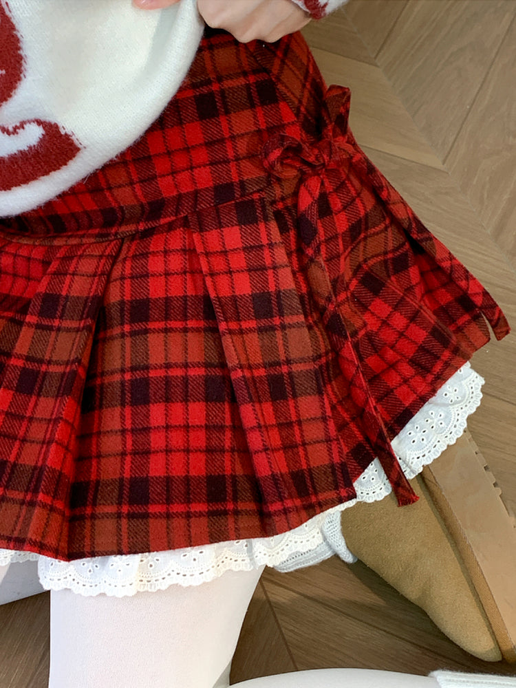 Cranberry Ribbon Christmas Short Skirt-ntbhshop