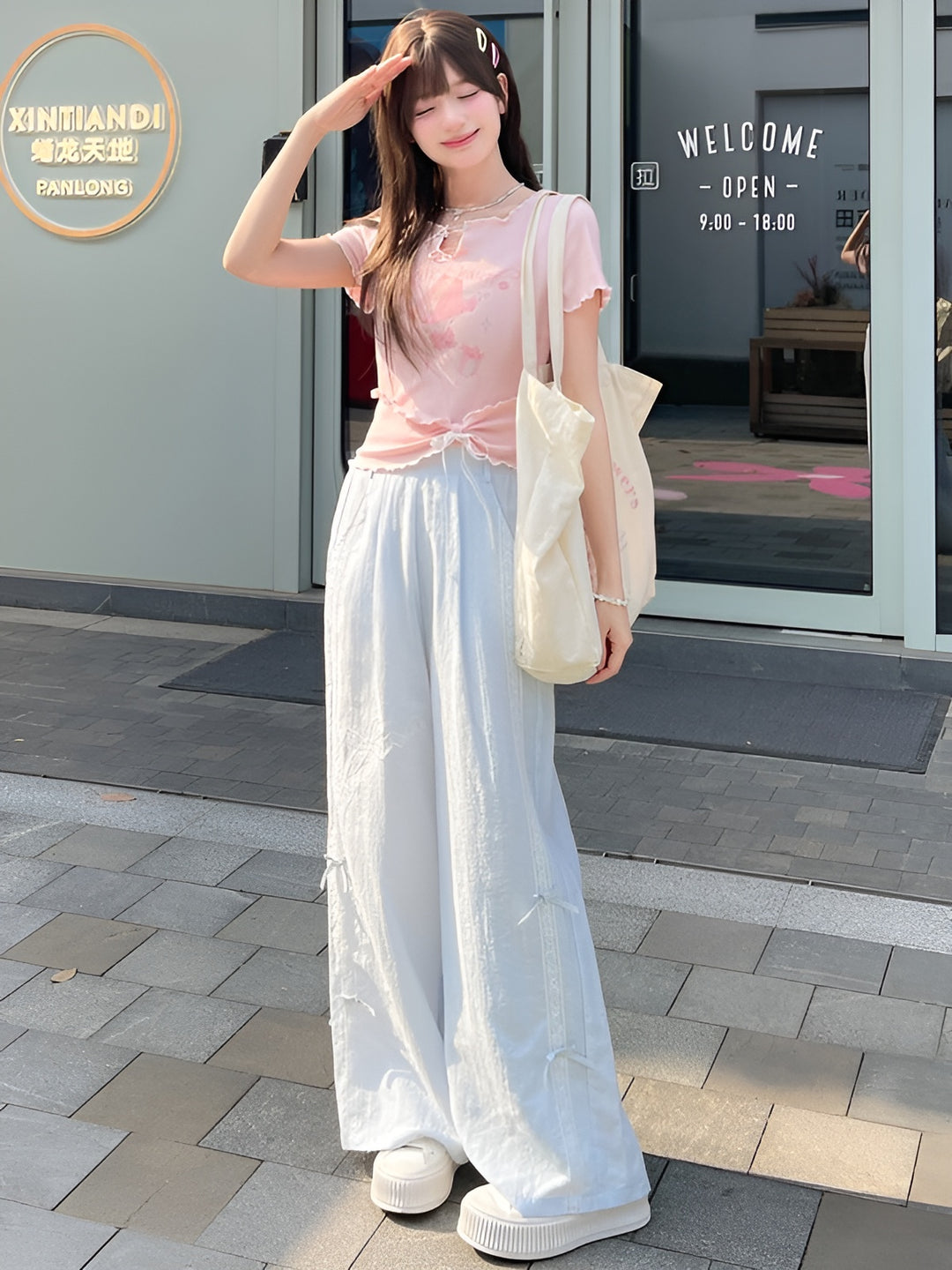 Ribbon Cloud Wide Pants-Bottoms-ntbhshop