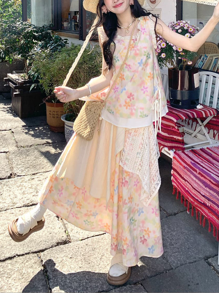 Boho Bloom Ruffle Sleeve Top & Maxi Skirt-ntbhshop