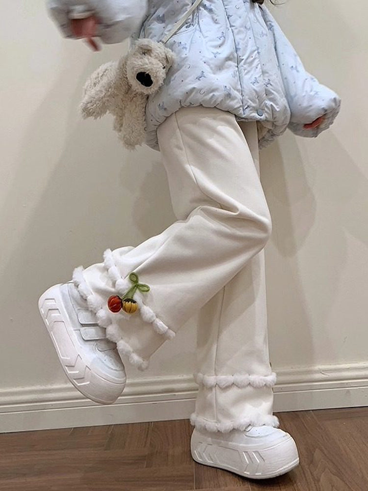 Pumpkin Pom Pom Straight Pants-Bottoms-ntbhshop