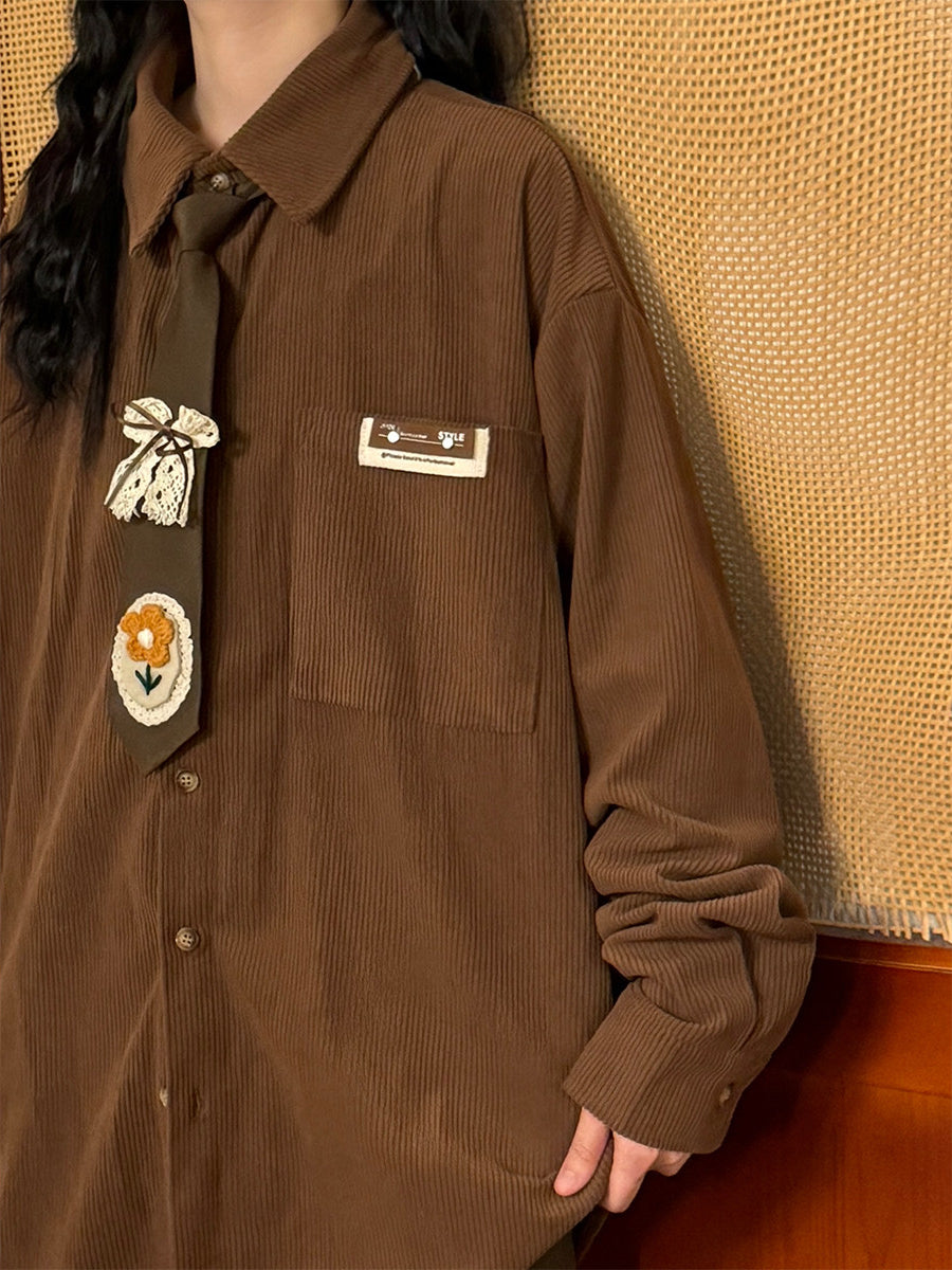 Ivory Bloom Corduroy Tie Shirts-Tops-ntbhshop