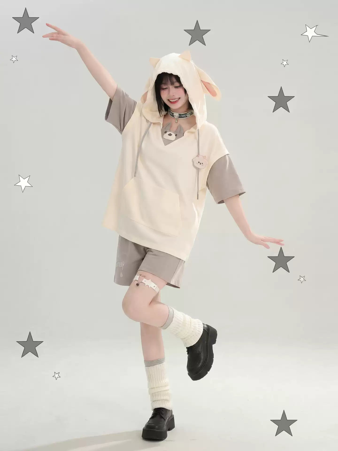 Little Sheep Wolf Hoodie & Shorts-Sets-ntbhshop