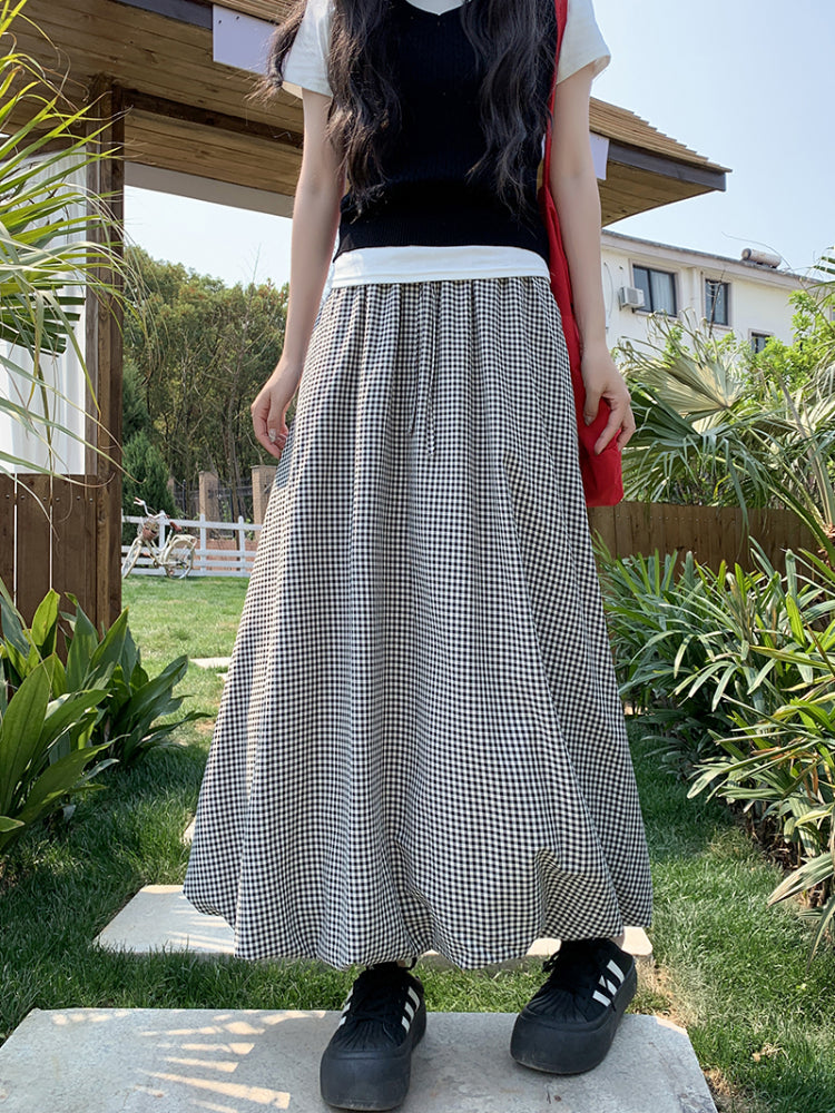 Ivy Bloom Plaid Bubble Maxi Skirt-ntbhshop