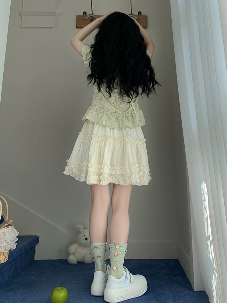 Vanilla Cake High Waist Lace Skirt-ntbhshop