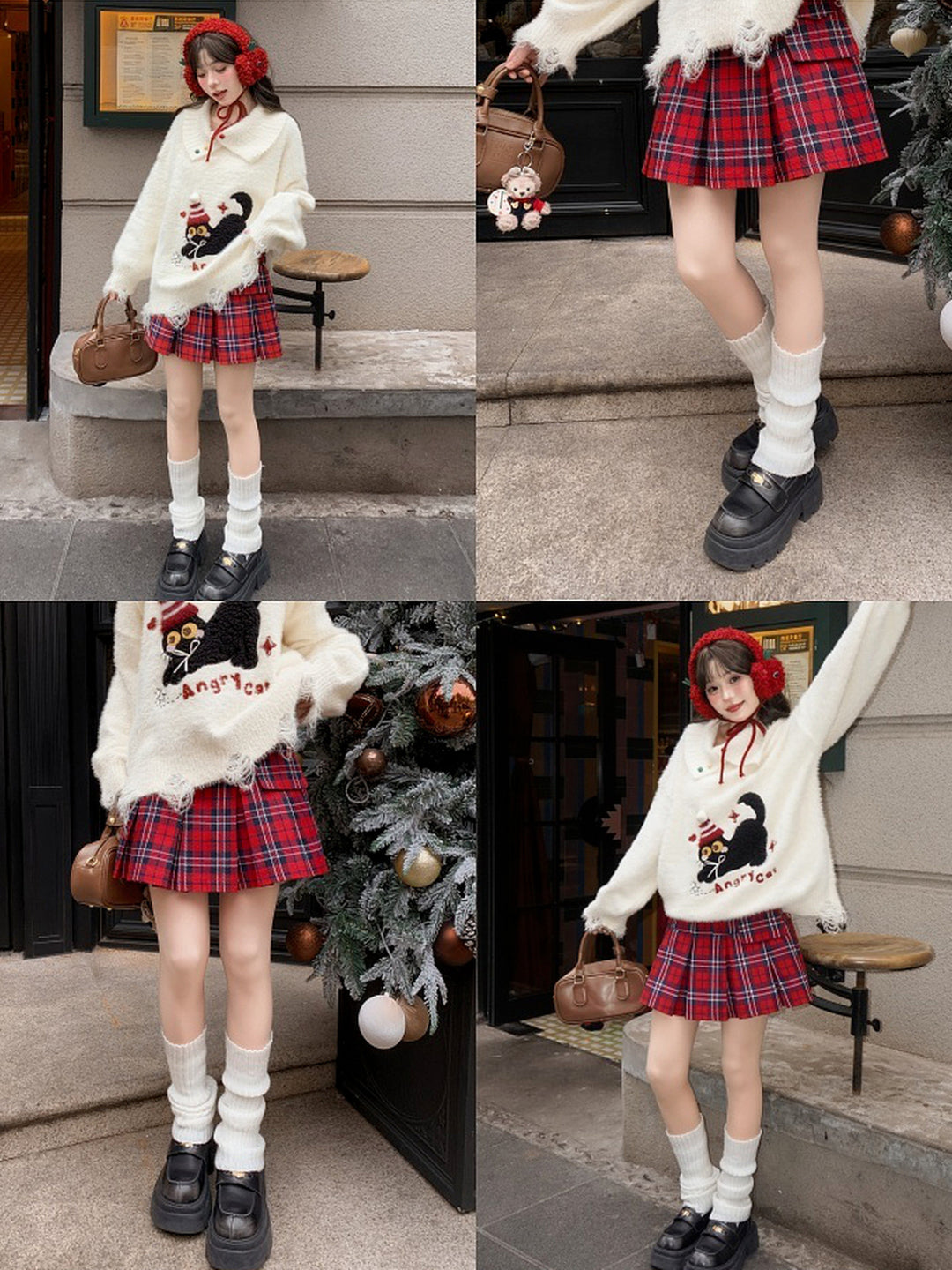 Cherry Tartan Pleated Skirt-Tops-ntbhshop