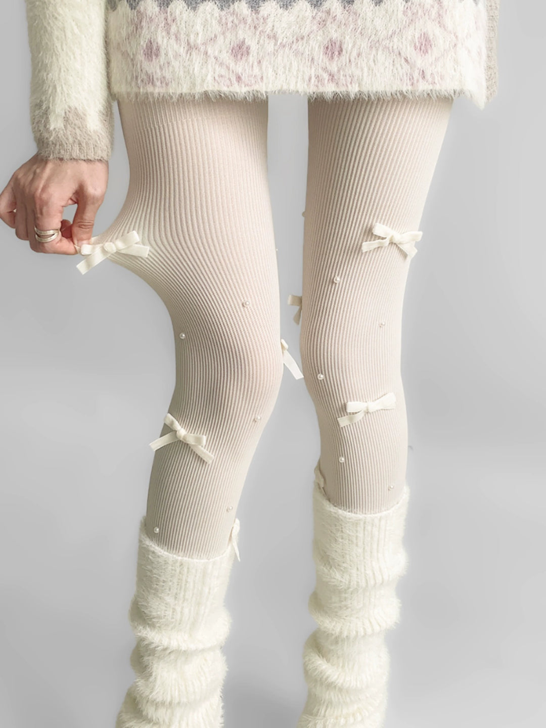 Cream Puff Lolita Bow Pearl Tights-ntbhshop
