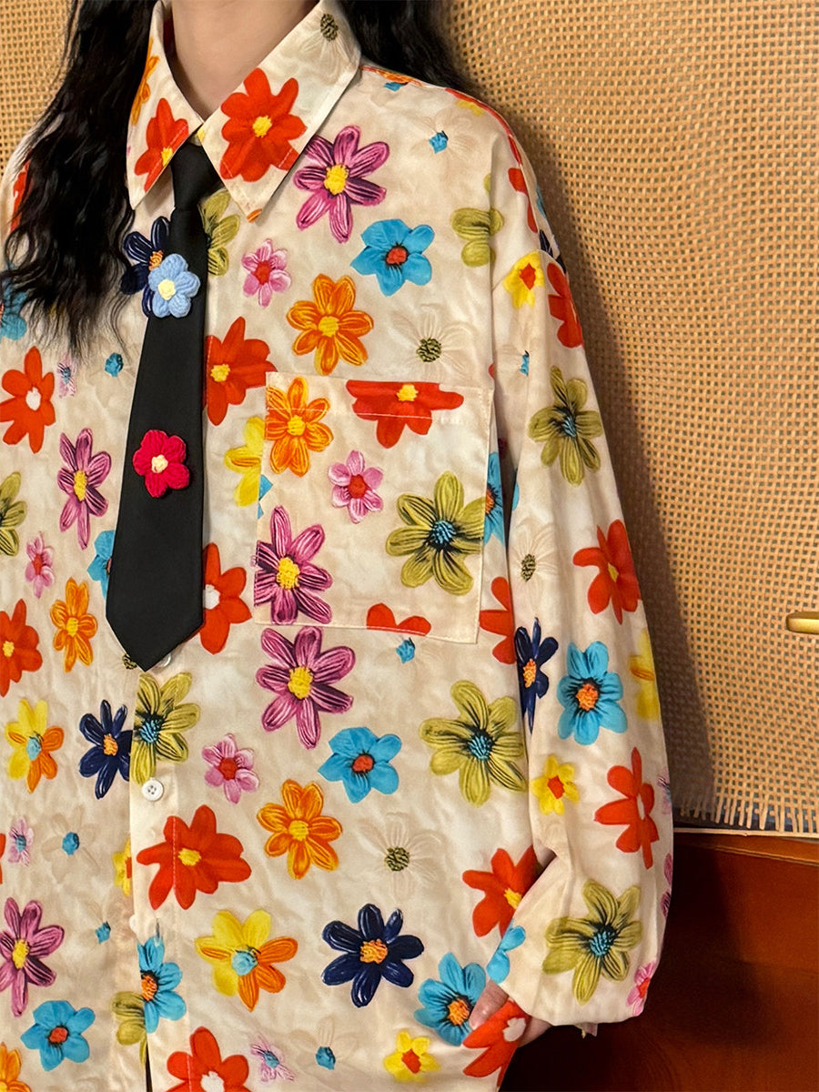 Paintbox Flowers Tie Shirt-Tops-ntbhshop