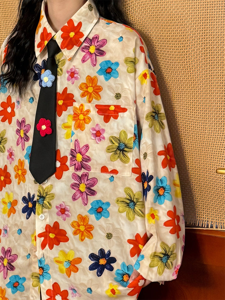 Paintbox Flowers Tie Shirt-Tops-ntbhshop