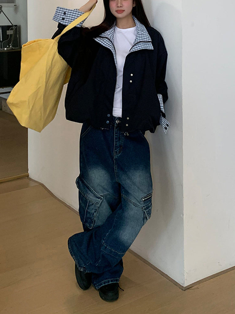 Midnight Check Patchwork Jacket-ntbhshop