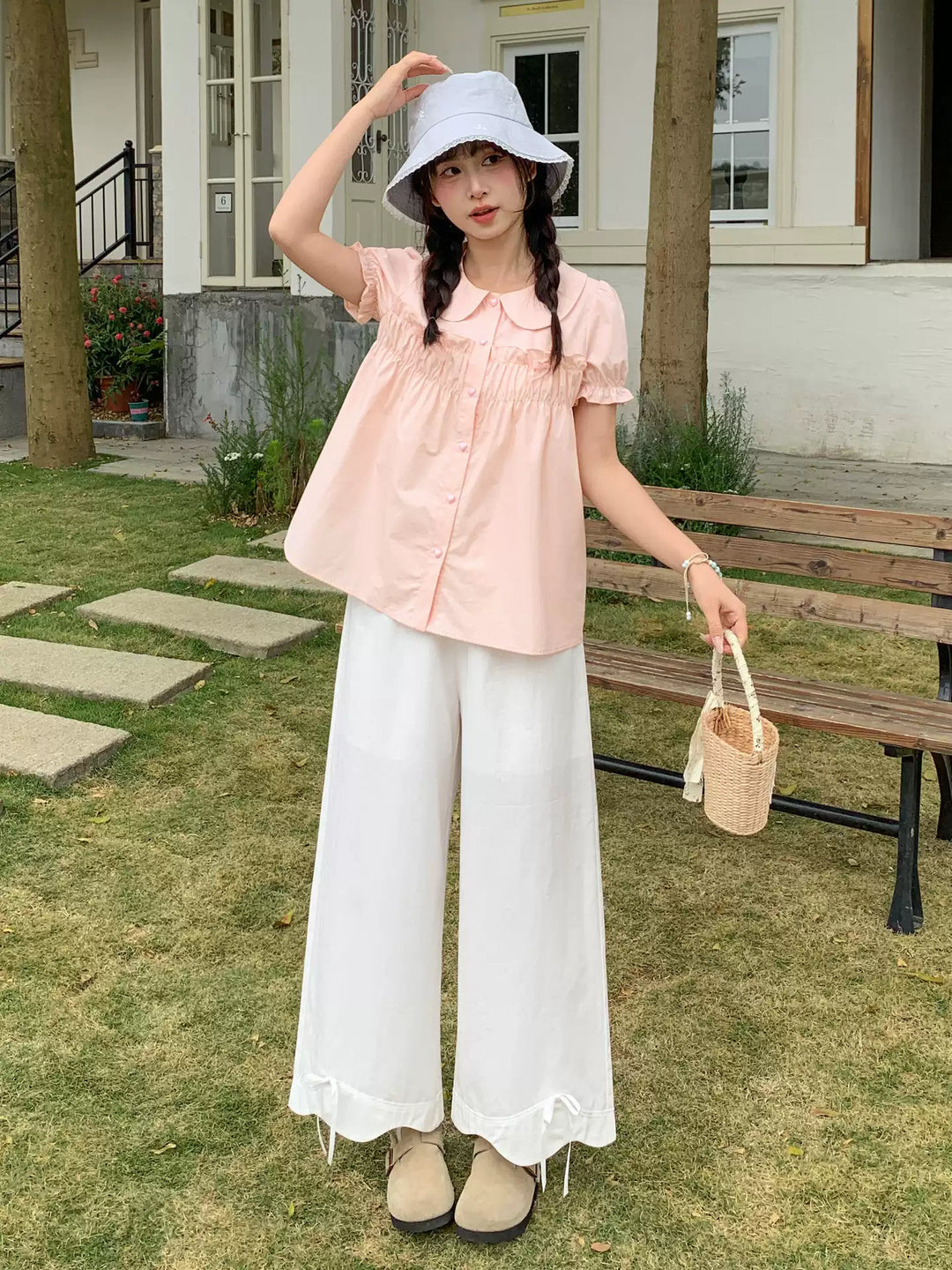 Cloud Bow Straight Pants-Bottoms-ntbhshop