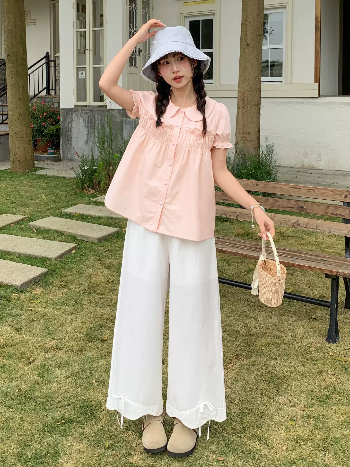 Cloud Bow Straight Pants-Bottoms-ntbhshop