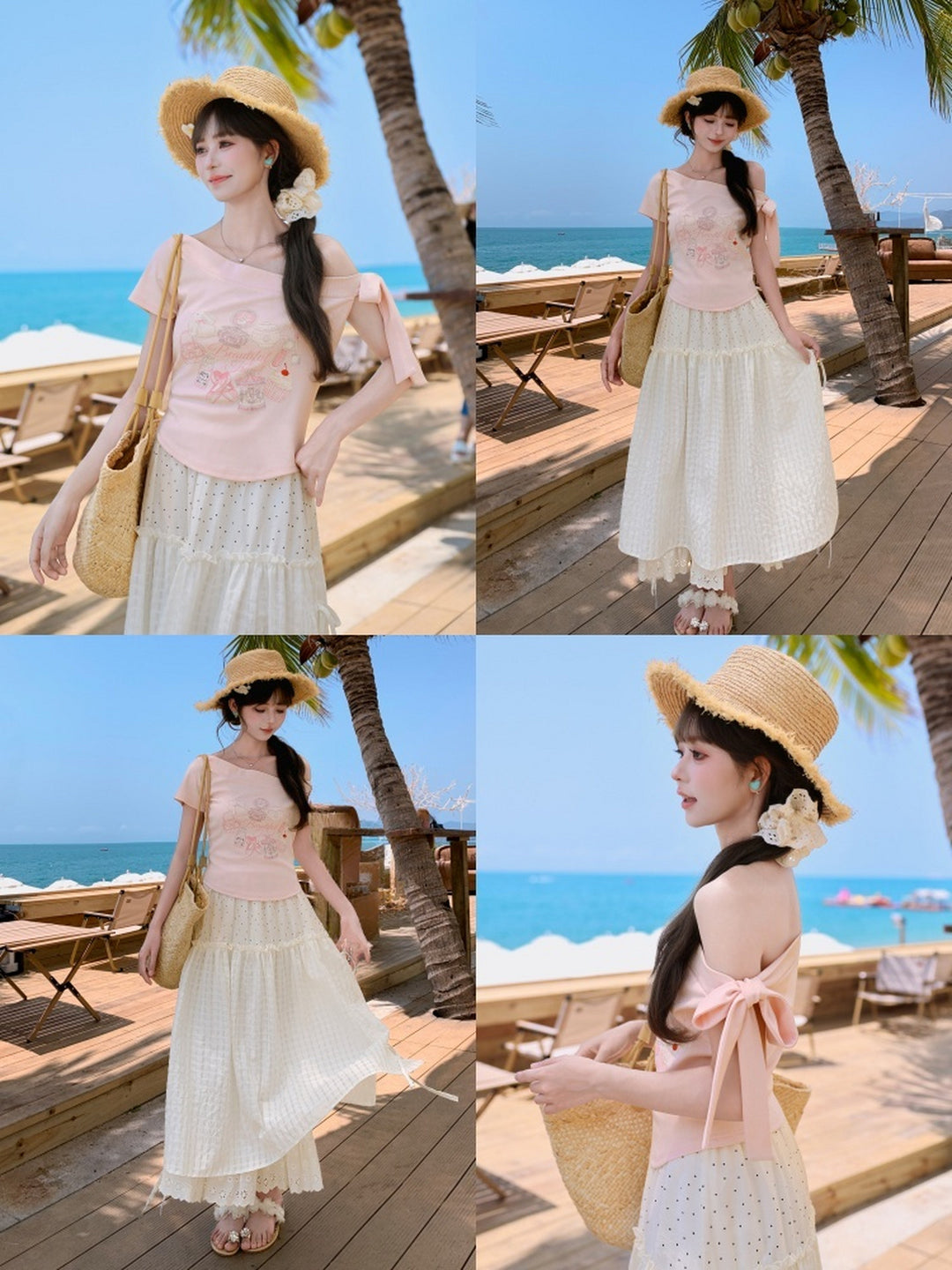 Macaron Travel Off-Shoulder Tee-Tops-ntbhshop